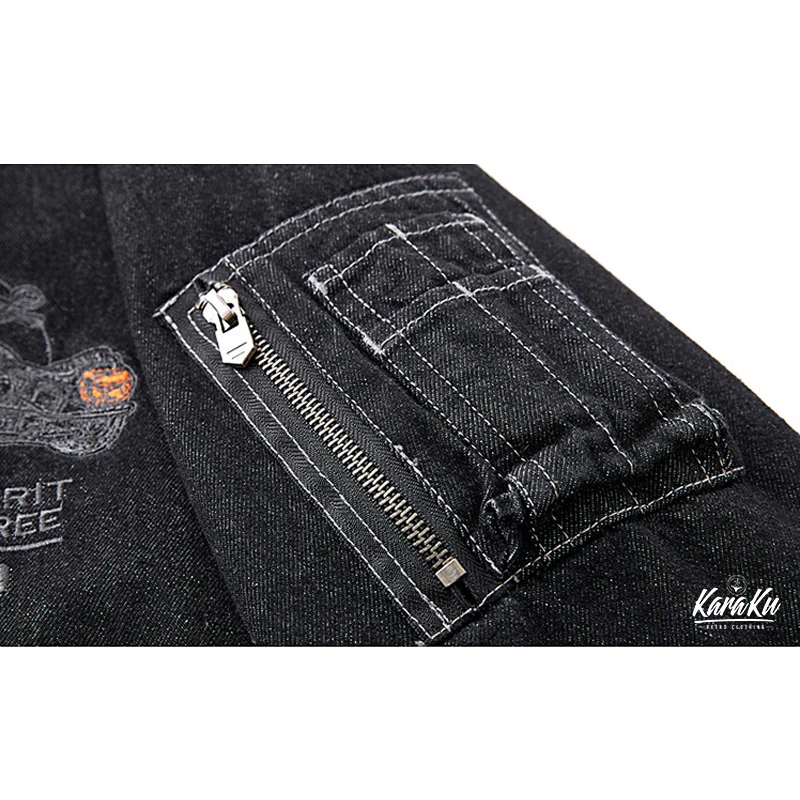 ユーズド加工　裏もみじ柄 バイク刺繡デニムフライトジャケット - Image 14