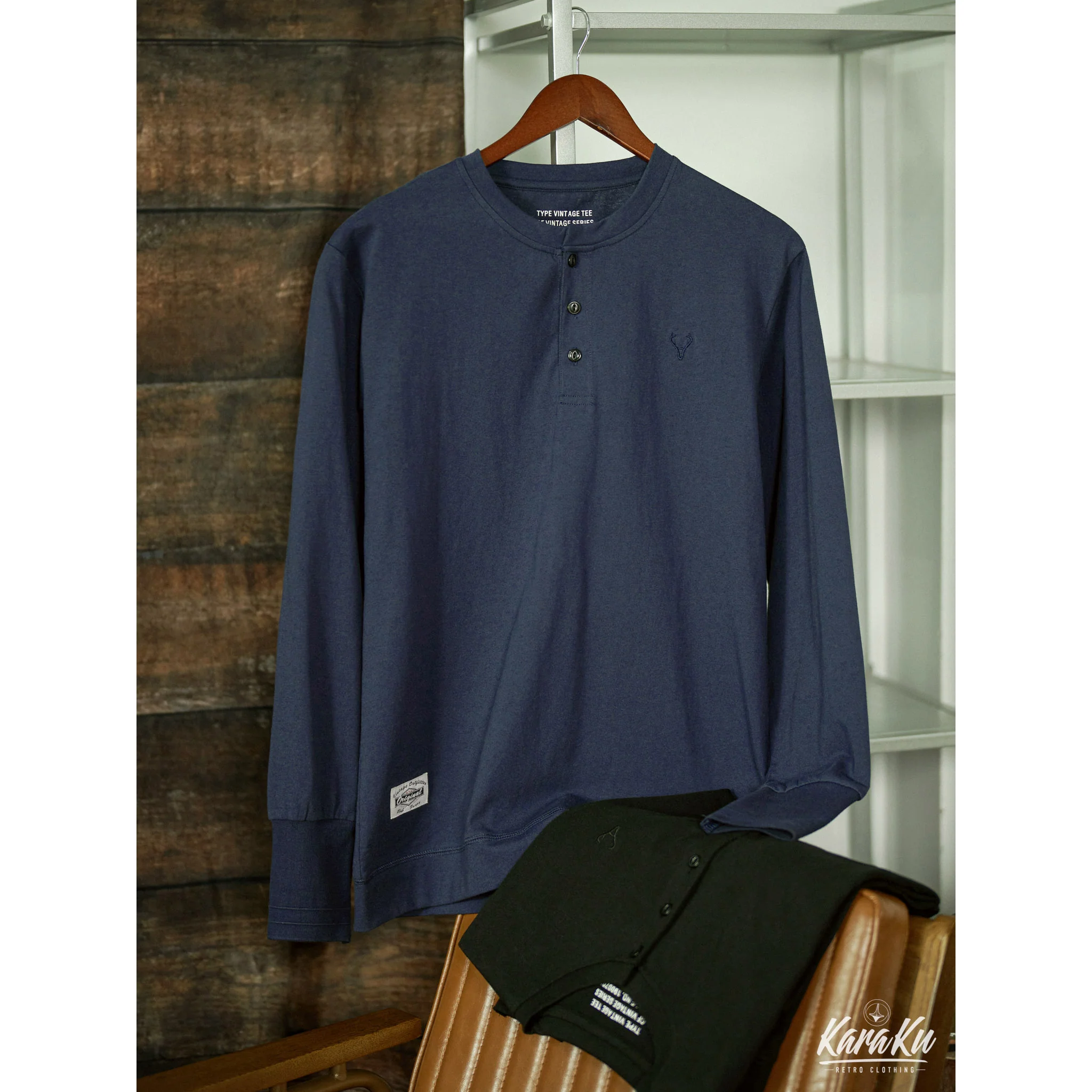 胸ミニ刺繡　コットンヘンリーネックロンＴ - Image 6