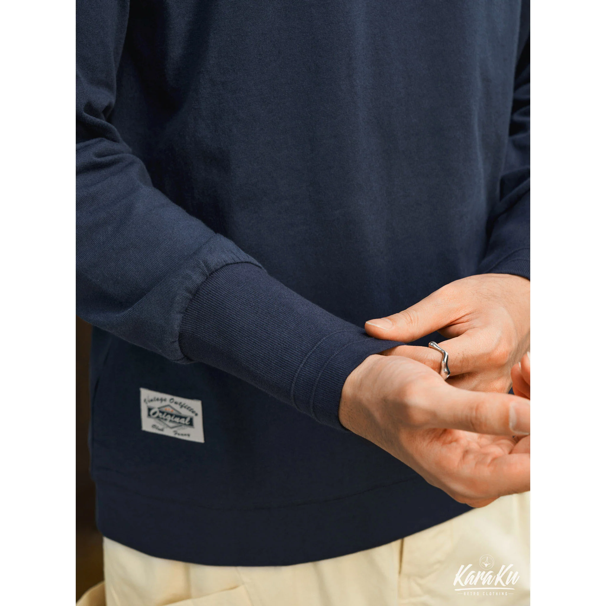 胸ミニ刺繡　コットンヘンリーネックロンＴ - Image 8