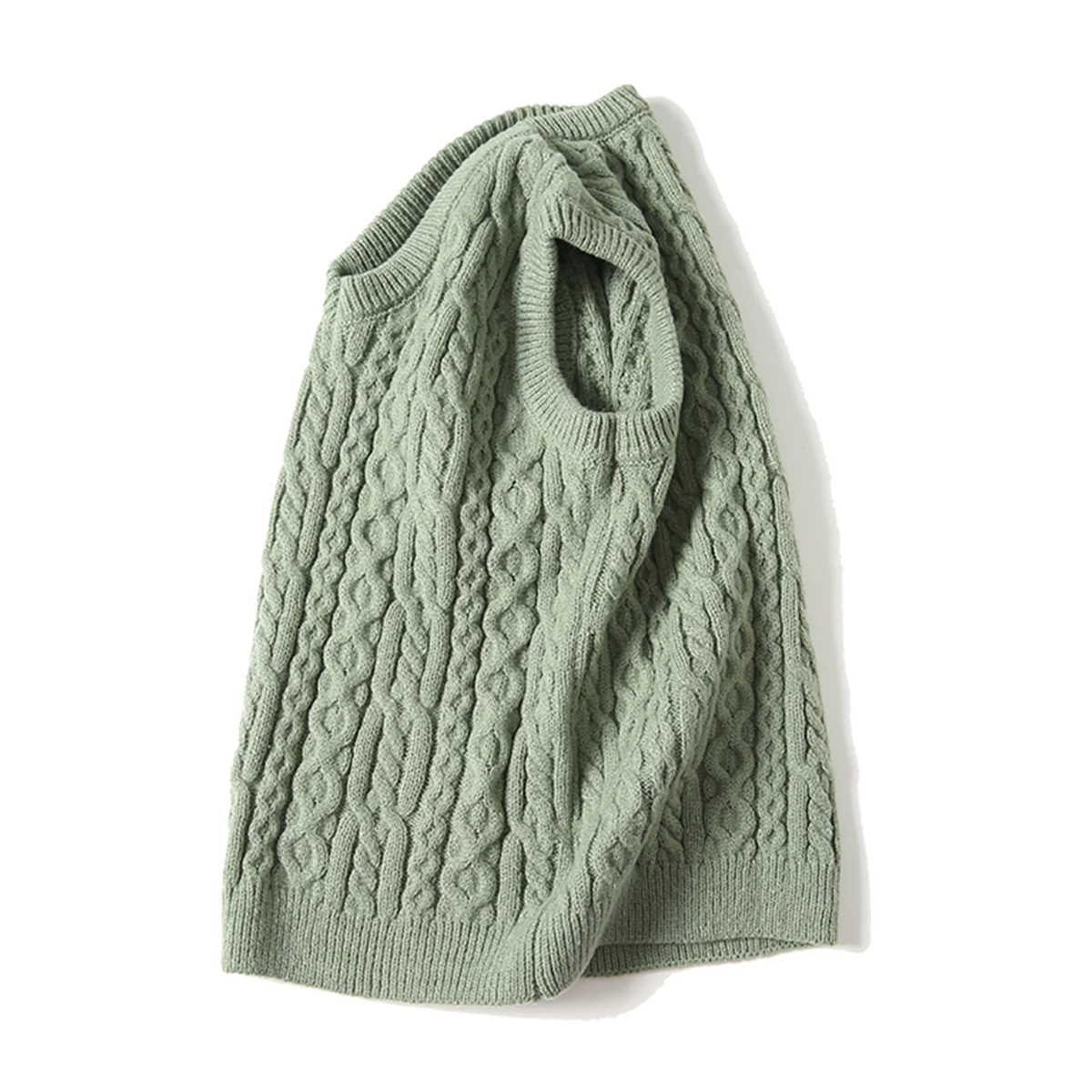 不規則ケーブル編み Vネックニットベスト　全5色 - Image 7