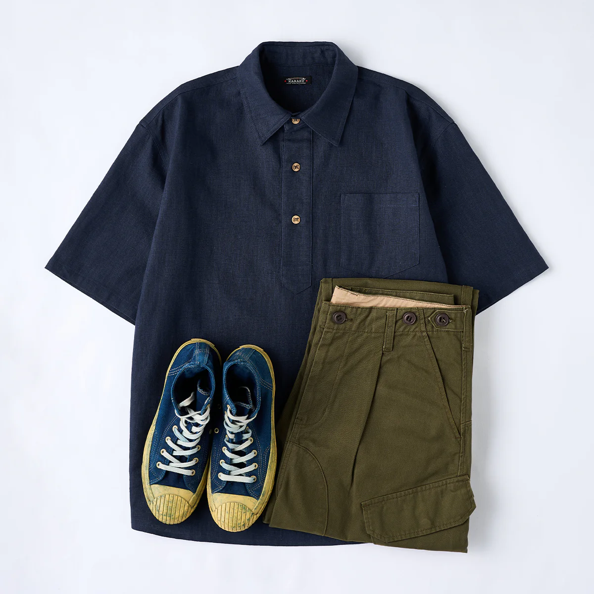 NAVY ハーフボタンコットンリネンポロシャツ - Image 20