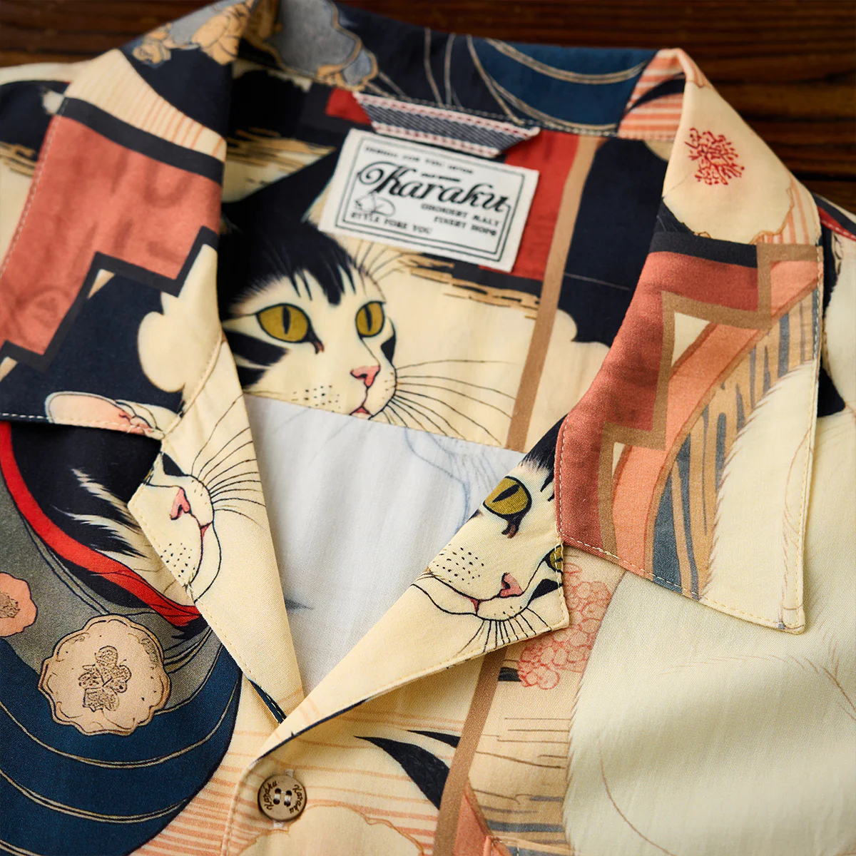 「明治時代・猫」浮世絵風総柄プリント入りアロハシャツ - Image 10
