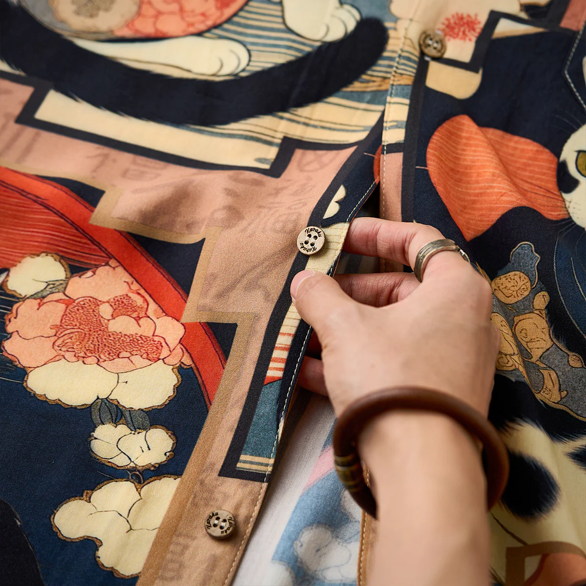 「明治時代・猫」浮世絵風総柄プリント入りアロハシャツ - Image 12