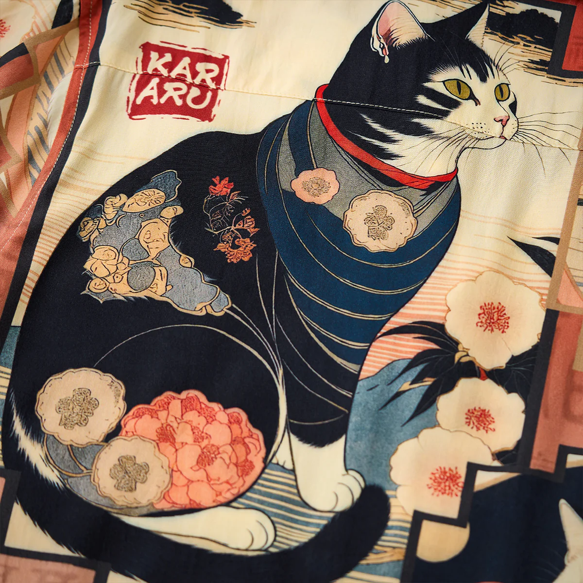 「明治時代・猫」浮世絵風総柄プリント入りアロハシャツ - Image 18