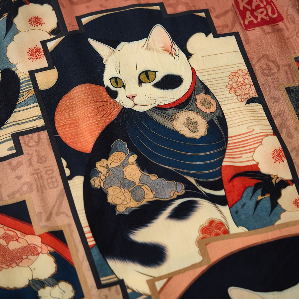 「明治時代・猫」浮世絵風総柄プリント入りアロハシャツ - Image 19