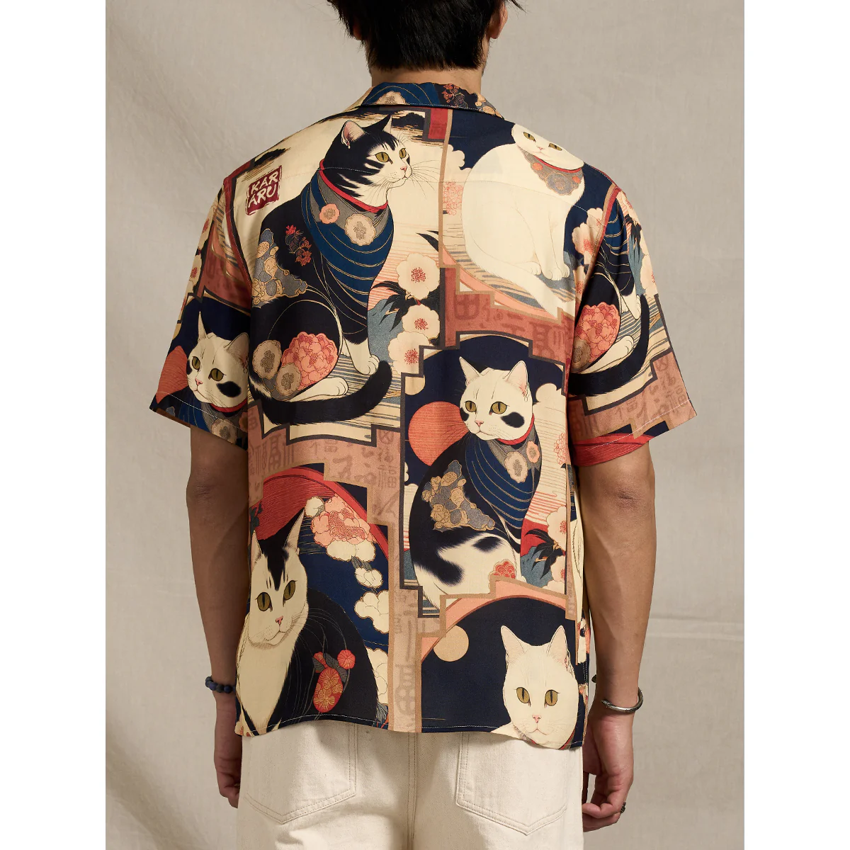 「明治時代・猫」浮世絵風総柄プリント入りアロハシャツ - Image 9