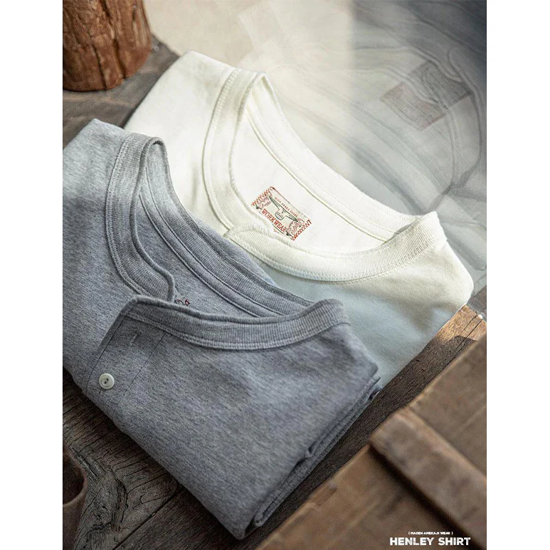 アメリカンレトロ長袖ヘンリーTシャツ - Image 8